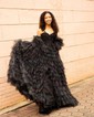 Ball Gown Sweetheart Tulle Puff Sleeve Tiered Prom Dresses