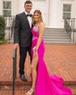 Mermaid One Shoulder Jersey Beaded Prom Dresses With Ruched