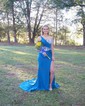 Mermaid One Shoulder Jersey Beaded Prom Dresses With Ruched