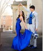 Mermaid Strapless Ruched Jersey Prom Dresses With Beading