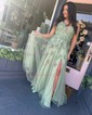 Ball Gown V-neck Tulle Prom Dresses With Appliques