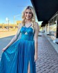 Sparkly A-line Halter Metallic Prom Dresses With Ruched
