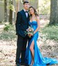 Mermaid Strapless Satin Cut Out Prom Dresses With Ruched