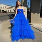 Ball Gown Halter Tulle Ruffle Tiered Prom Dresses