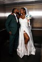 Ball Gown/Princess V-neck Satin Sweep Train Wedding Dresses With Split Front