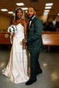 Ball Gown/Princess V-neck Satin Sweep Train Wedding Dresses With Split Front