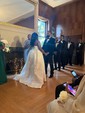Ball Gown/Princess V-neck Satin Sweep Train Wedding Dresses With Split Front