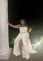 Ball Gown/Princess V-neck Satin Sweep Train Wedding Dresses With Split Front