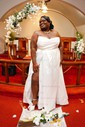 Ball Gown/Princess V-neck Satin Sweep Train Wedding Dresses With Split Front