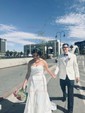 Ball Gown/Princess V-neck Satin Sweep Train Wedding Dresses With Split Front