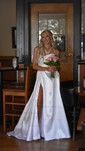 Ball Gown/Princess V-neck Satin Sweep Train Wedding Dresses With Split Front