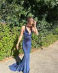 Mermaid V-neck Glitter Prom Dresses With Ruched