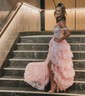 Ball Gown Off-the-shoulder Tulle Tiered Prom Dresses With Appliques