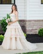 Ball Gown Strapless Tulle Ruffle Tiered Prom Dresses
