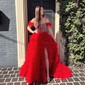Ball Gown Off-the-shoulder Tulle Tiered Prom Dresses With Feather