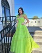Ball Gown Sweetheart Tulle Ruffle Prom Dresses With Ruched