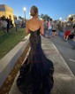 Mermaid Strapless Satin Corset Prom Dresses With Ruched
