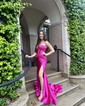 Mermaid Strapless Satin Cut Out Prom Dresses With Ruched