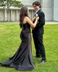 Mermaid Strapless Satin Cut Out Prom Dresses With Ruched