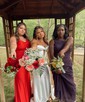 Mermaid Strapless Satin Cut Out Prom Dresses With Ruched