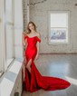 Mermaid Off-the-shoulder Satin Corset Prom Dresses With Ruched