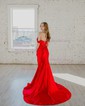 Mermaid Off-the-shoulder Satin Corset Prom Dresses With Ruched
