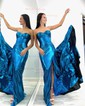 Sparkly Mermaid Strapless Metallic Prom Dresses With Ruched