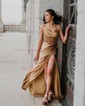 Sheath/Column Cowl Neck Satin Corset Prom Dresses With Beading