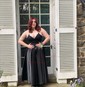 A-line V-neck Satin Prom Dresses With Appliques