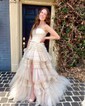 Ball Gown Strapless Tulle Ruffle Tiered Prom Dresses