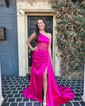 Mermaid One Shoulder Satin Corset Prom Dresses With Ruched