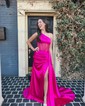 Mermaid One Shoulder Satin Corset Prom Dresses With Ruched