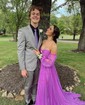 Ball Gown Off-the-shoulder Chiffon Pleated Prom Dresses With Puff Sleeve