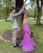 Ball Gown Off-the-shoulder Chiffon Pleated Prom Dresses With Puff Sleeve