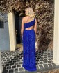 Sheath/Column One Shoulder Sparkly Sequin Cut Out Prom Dresses