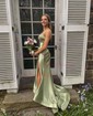 Mermaid Strapless Satin Cut Out Prom Dresses With Ruched