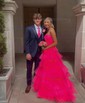 Ball Gown Strapless Tulle Ruffle Tiered Prom Dresses