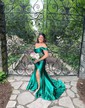 Mermaid Off-the-shoulder Satin Corset Prom Dresses With Ruched