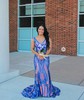 Mermaid V-neck Backless Sparkly Sequin Prom Dresses