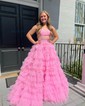 Ball Gown Strapless Tulle Ruffle Tiered Prom Dresses