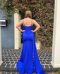 Sheath/Column V-neck Satin Corset Prom Dresses With Ruched