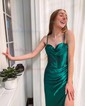 Sheath/Column Cowl Neck Satin Corset Prom Dresses With Ruched