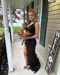 Sheath/Column V-neck Sparkly Sequin Prom Dresses With Feather
