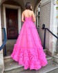 Ball Gown Strapless Tulle Ruffle Tiered Prom Dresses