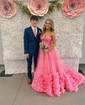 Ball Gown Strapless Tulle Ruffle Tiered Prom Dresses