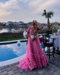 Ball Gown Strapless Tulle Ruffle Tiered Prom Dresses