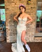 Mermaid V-neck Sparkly Sequin Prom Dresses With Appliques