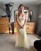 Mermaid Strapless Tulle Prom Dresses With Appliques