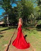 Mermaid Strapless Satin Corset Prom Dresses With Ruched