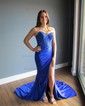 Mermaid Strapless Ruched Jersey Prom Dresses With Beading